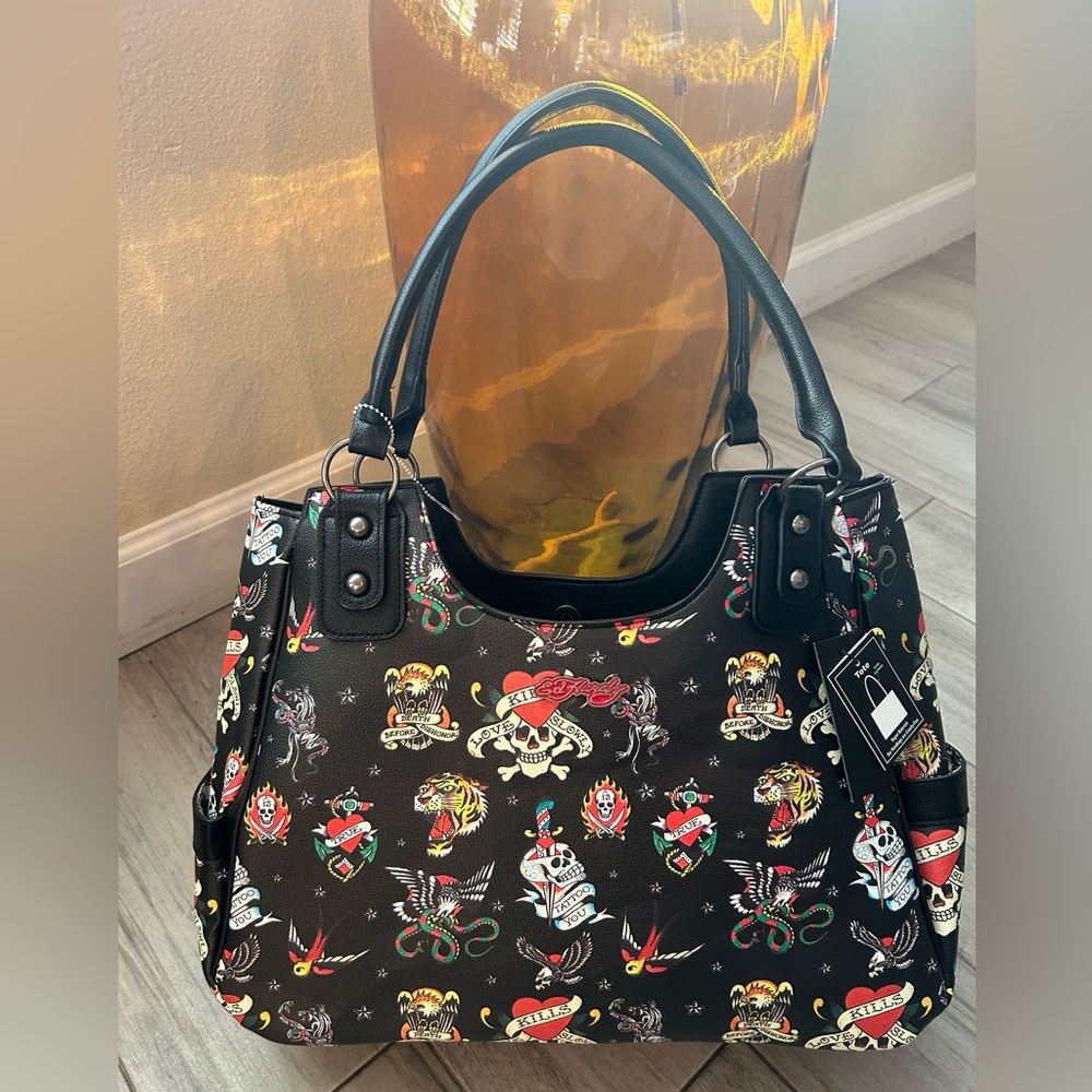 Ed Hardy skull tattoo large tote